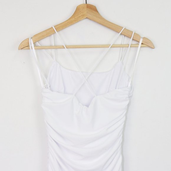 NWT superdown Lisa Ruched Mini Dress Strappy Sleeveless Bodycon White Small - Picture 8 of 9